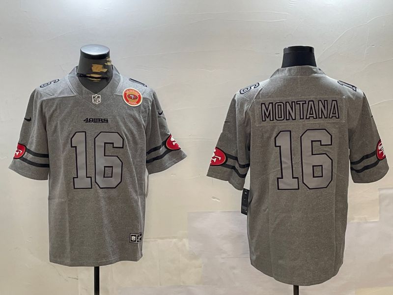 Men San Francisco 49ers #16 Montana Grey Throwback 2024 Nike Limited NFL Jersey style 12305->san francisco 49ers->NFL Jersey